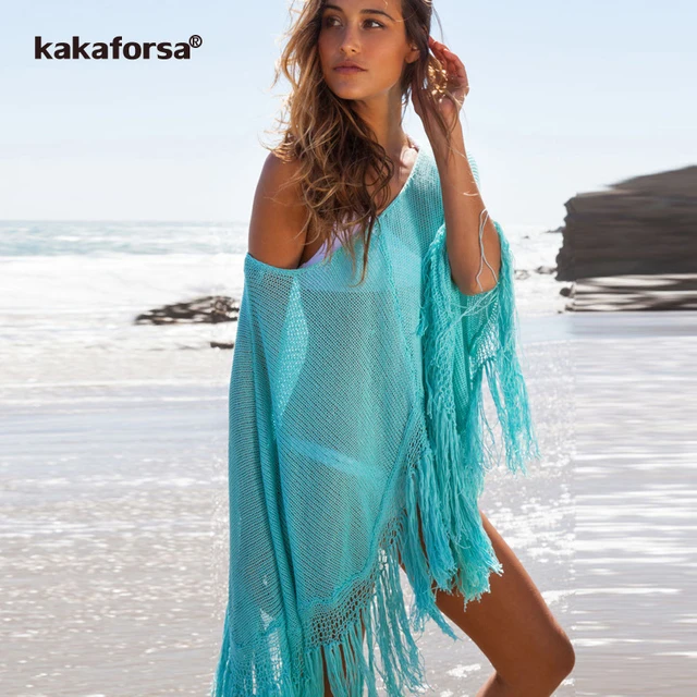 Best Offers Kakaforsa Sexy Crochet Hollow Beach Cover Up 2018 Tassel Swimwear Swimsuit Cape Bikini Pareos Knitted Bathing Suit Cover-Ups