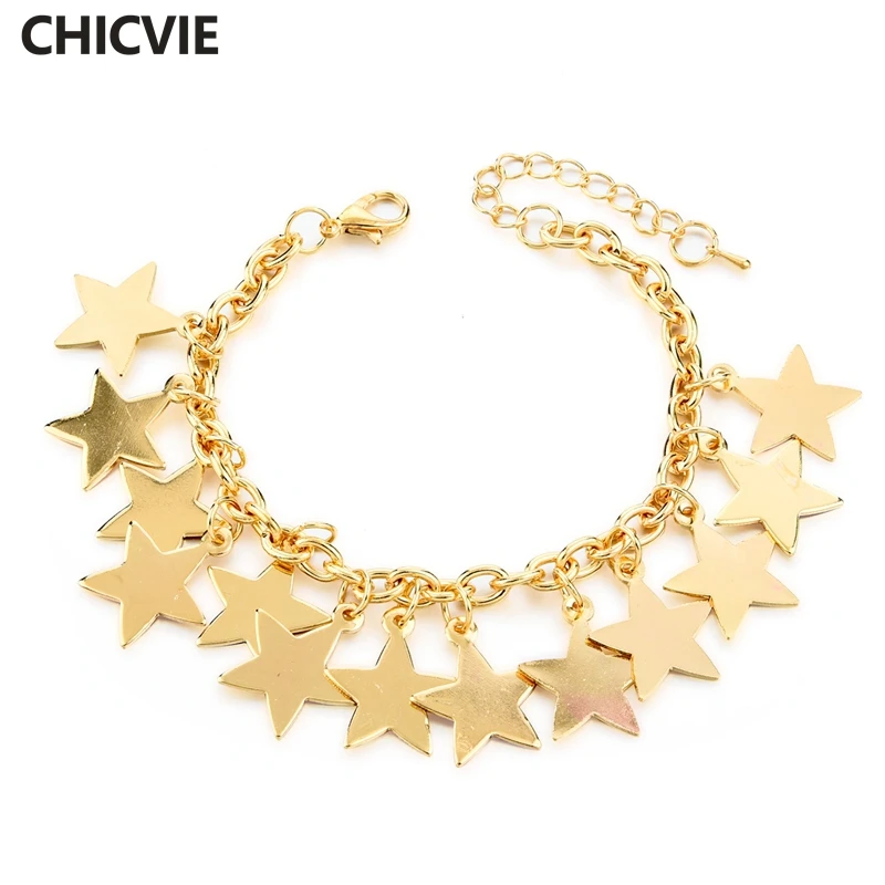 CHICVIE Vintage Jewelry Gold Star Chain & Link Charms Bracelet & Bangle