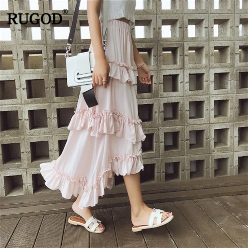 Suelto Múltiples De Falda Rugod Modis Alta Irregular Borde Rizado Rosado Capas púrpura Mujeres Cintura 2019 Dulce Estilo Coreano Casual Las Nuevo qq7zt
