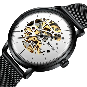 

Creative Holllow Gold Flywheel Mechanical Watch Men Fashion Big Dial Thin Steel Mesh Strap Wristwatch Male Relogio Masculino