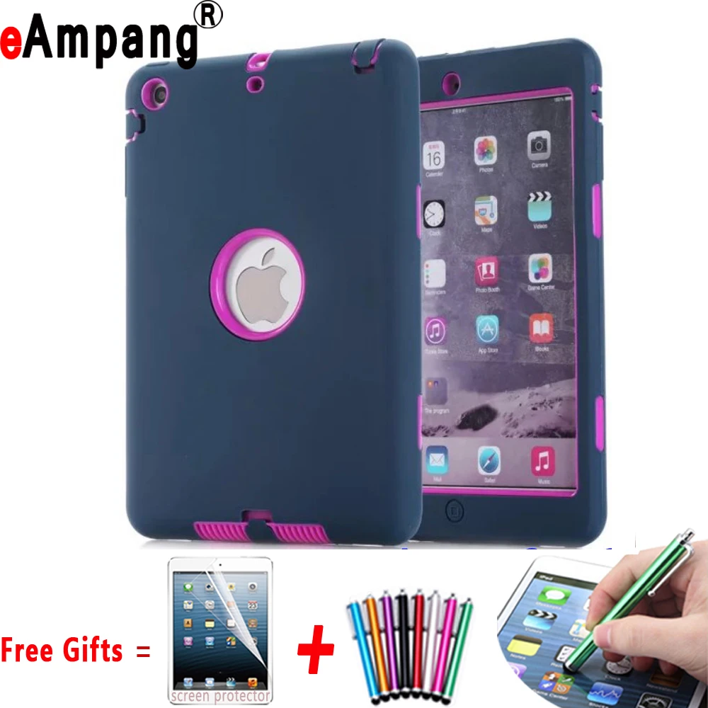 

Hard PC Hybrid Shockproof Duty Silicone Back Case Cover for Apple iPad mini 1 2 3 7.9 inch Coque Capa Funda + Screen Protector