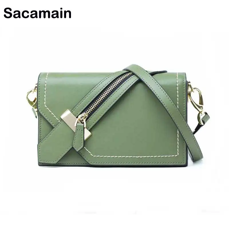 

Sacamain Brand Spring Summer Leather Shoulder Bags With Nice Wide Strap Genuine Leather Women Messenger Shoulder Bag