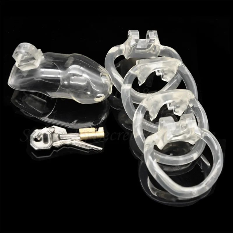 New Small Size Male Chastity Device Lockable Cock Cage Resin Chastity Belt Sex Product with 4 Size Penis Rings Sex Toys For Men
