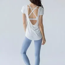 Легкая Одежда для йоги, блузка с рукавом, рубашка с коротким рукавом, открытая спина, Холтер, женская одежда для йоги, фитнеса, тонкая