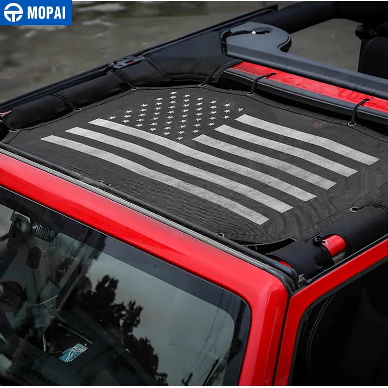  MOPAI 2/4 Door Car Roof Mesh Bikini Top Sunshade Cover UV Sun Shade Mesh for Jeep Wrangler JK 2007-