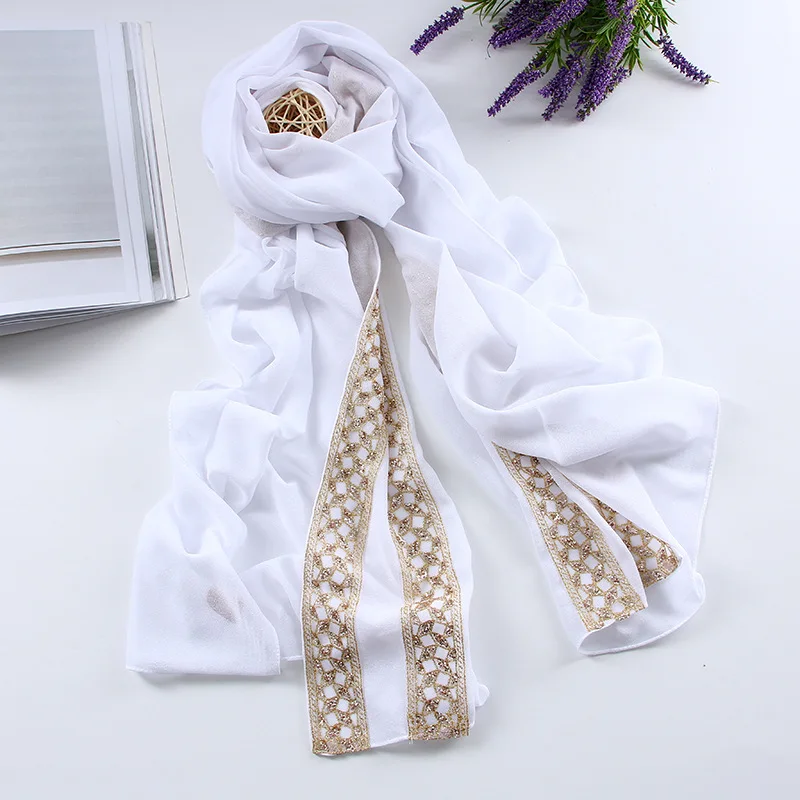Шифоновый мусульманский шарф шали с блестками платок исламские арабские женские шарфы высокого качества