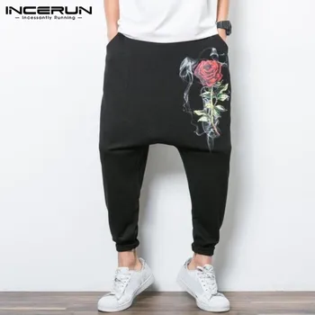 

INCERUN Hiphop Mens Harem Pants Drop Crotch Cross-pants Baggy Loose Fitness Joggers Sweatpants Pantalones Hombre Man Trousers