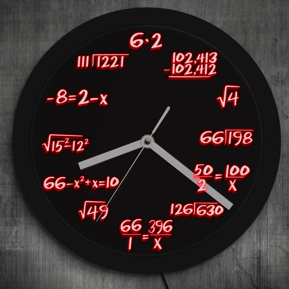 Math Wall Clock with LED illumination Math Formula Pop Equation