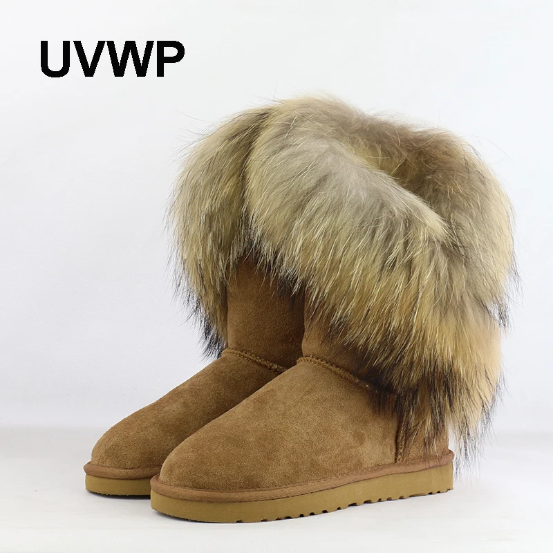 Natural Fur Winter Boots Real Fur Leather Snow Boots Leather Snow