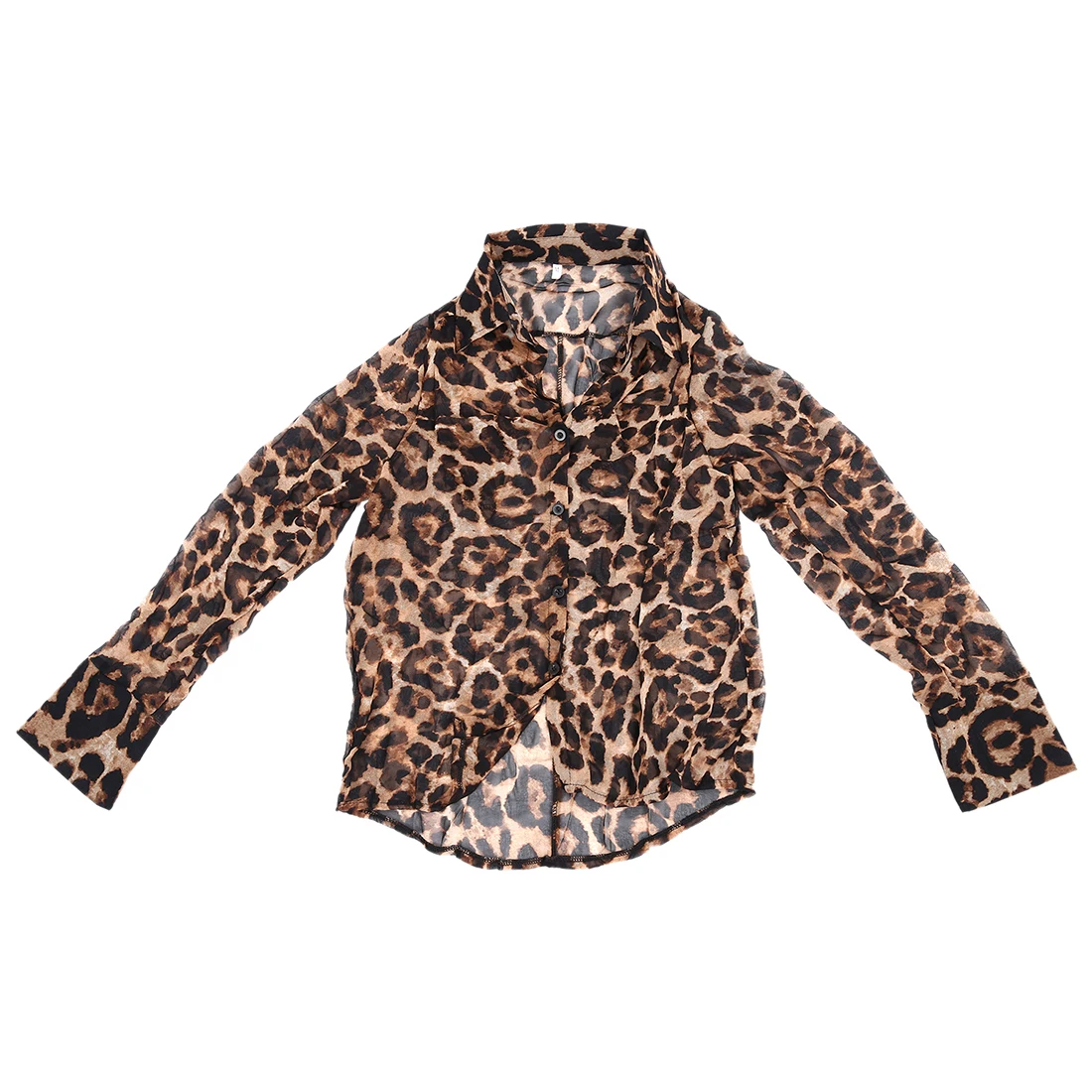 

New Sexy Womens Leopard Animal Print Tops Loose Chiffon Shirt Collar Blouse