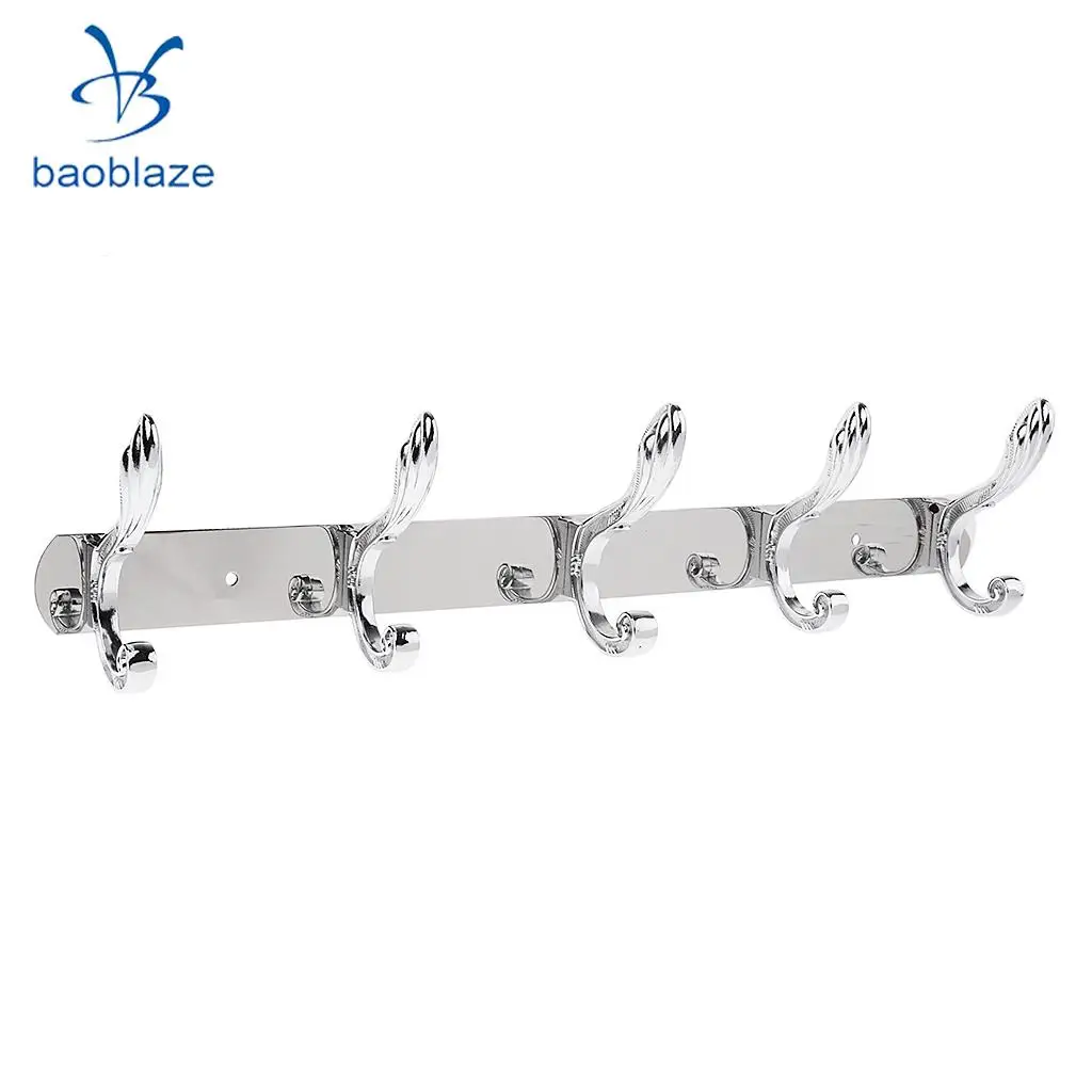 Baoblaze Wall Mounted Hook Door Hanger Coat/Hat/Clothes/Robe/Towel Hook Metal Hanger Rail Rack Holder with 5 Hook