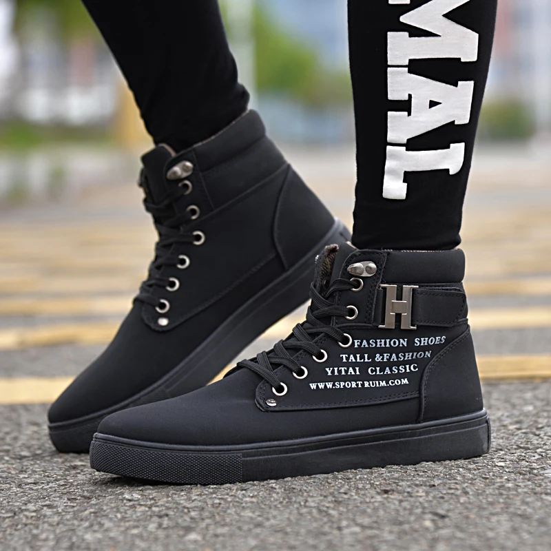 Hot Men Boots Fashion Warm Winter Men shoes Autumn Leather Footwear For Man New High Top Canvas Casual Shoes Men