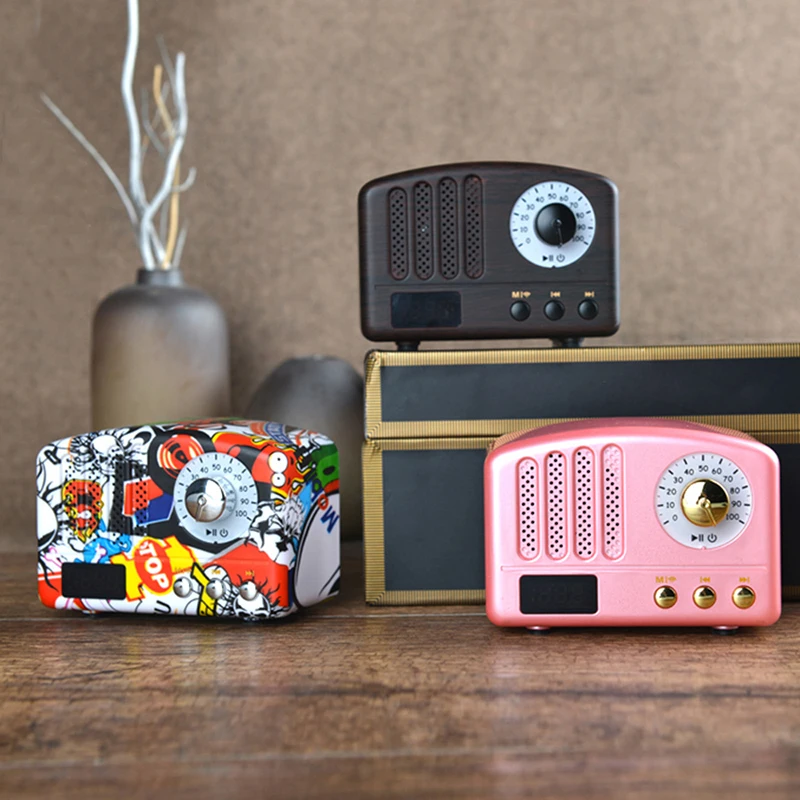 Wireless Bluetooth Retro Speaker Rechargeable Portable Wireless Music Soundbar TF USB Flash Disk AUX FM Radio Bluetooth Speake (11)