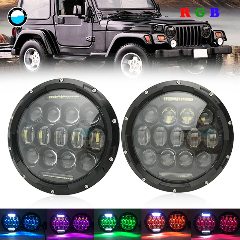 Круглые светодиодные фары 2 шт. 7 дюймов RGB индивидуальный цвет Bluetooth