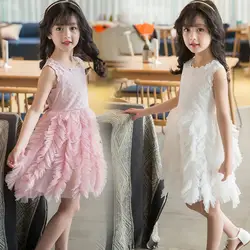 3 От 5 до 8 лет дети обувь для девочек кружево пышное платье 2019 сезон: весна-лето розовый белый дети принцесса день рождения повседневная