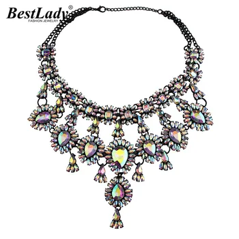 

Best lady 2016 New Fashion AB Shine Crystal Water Drop Statement Necklace Luxury Pendant Bijoux Rhinestone Bib Maxi Necklace3333