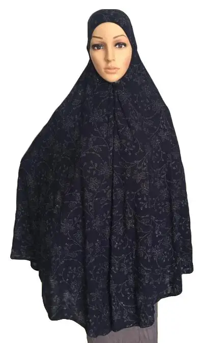 Женское мусульманское платье для молитвы длинный шарф химар хиджаб мусульманская большая верхняя одежда молитвенная шляпка Niquabs напечатаны Amira Hijabs - Цвет: Navy Blue