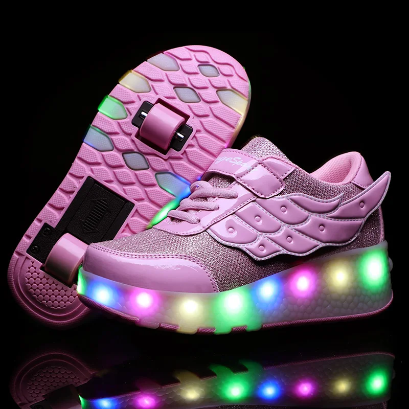 

Two Wheels Luminous Sneakers USB Charging Led Light Roller Skate Shoes for Children Kids Shoes Boys Girls Shoes Light Up Heelies