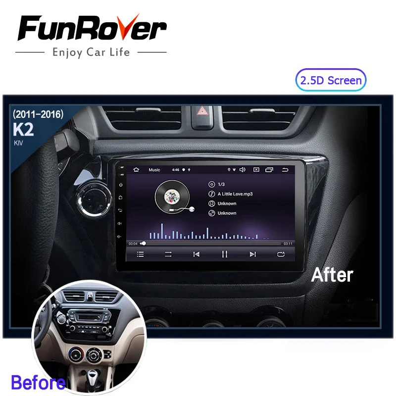 Sale Funrover 2.5D+IPS android 9.0 2 din car dvd for kia k2 Rio 2010 2011 2012 2013 2014 2015 2016 gps navigation car radio No dvd bt 1