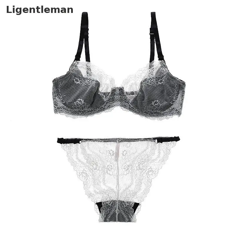 Bh & Slip Sets Frauen Sexy Push Up Bh Set Spitze Transparent Atmungs Dünne 3/4 Cup Bügel Patchwork Weibliche Unterwäsche B43