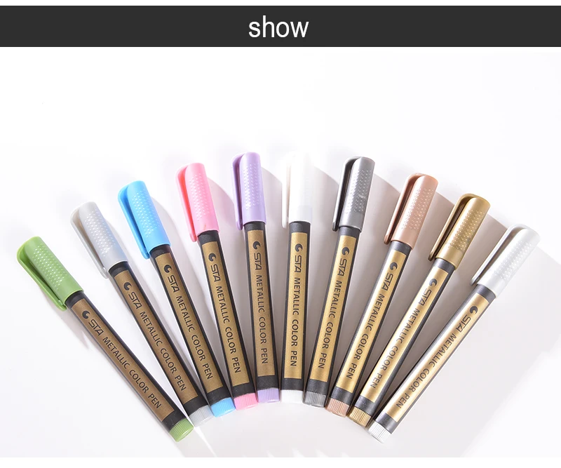 STA 10 цветов Металлические маркеры краски ручки СРЕДНИЙ наконечник металла искусство Перманентный маркер набор