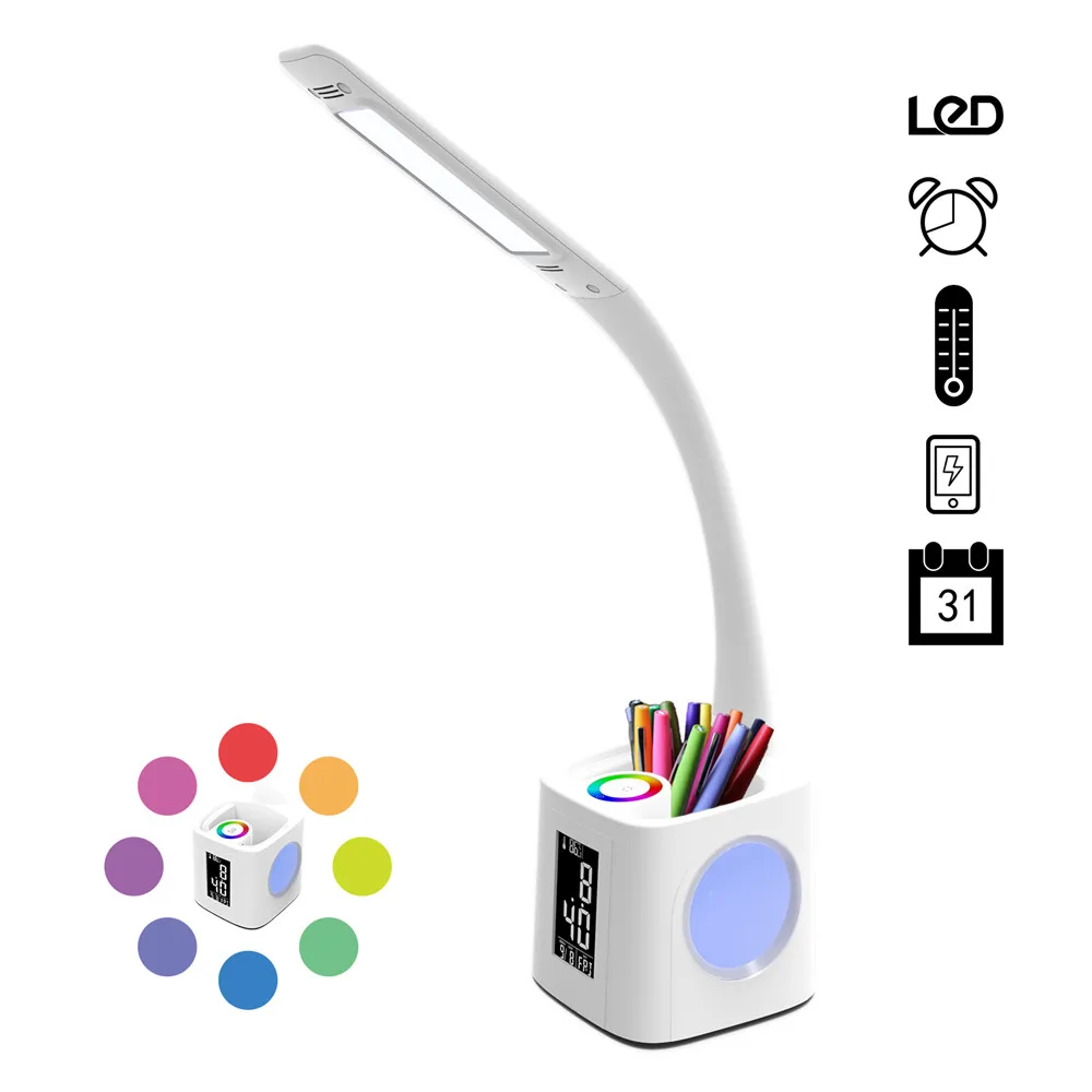 

Eye Protect Dimmable Desk Lamp LED Foldable Reading Study Table Light RGB Touch Control Calendar Alarm Clock Temperature Lamp