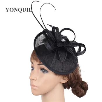 

Retail Ladies black sinamay Fascinators wedding hats women red cocktail married headdress female party millinery headwear SYF267
