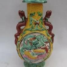 Разработка китайских Коллекционная оформлен Старый Ручная фарфор резные с драконом Феникс статуя ваза № 2