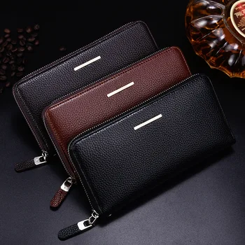 

Wallet Men Pu Business Large Capacity Single Zipper Clutch Bag Card Purse Mens Wallets