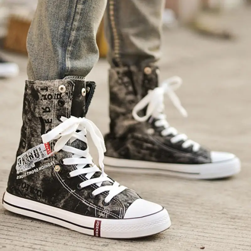 

Breathable Men Sneakers Casual Size 37-46 Black Denim Canvas Shoes Men High Top Sneakers Summer Male Shoes Flats Oxfords Loafers