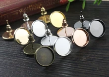 12 millimetri 50pcs 8 Colori Placcato di Alta Qualità In Ferro Viti Prigioniere Dell'orecchino (con spina di Orecchio) di Base, misura 12 millimetri di Vetro Cabochons(China)