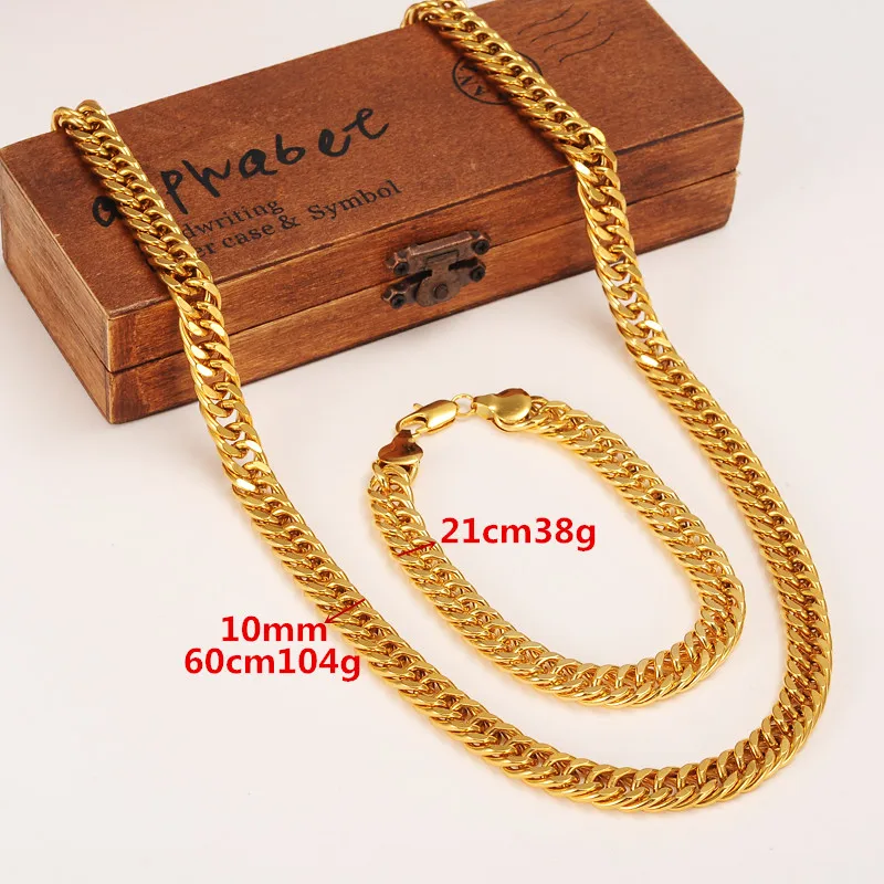 

SKY TALENT BAO 14 k yellow Gold Finish Heavy 10mm Miami Cuban Link Chain Necklace Bracelet Various SetE FREE SHIPPING