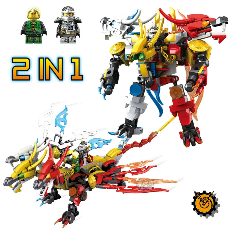 

371Pcs 2IN1 Legoing Ninjago Gold Flying Mecha Dragon Ball War Building Blocks Sets Figures Bricks Educational Toys for Children
