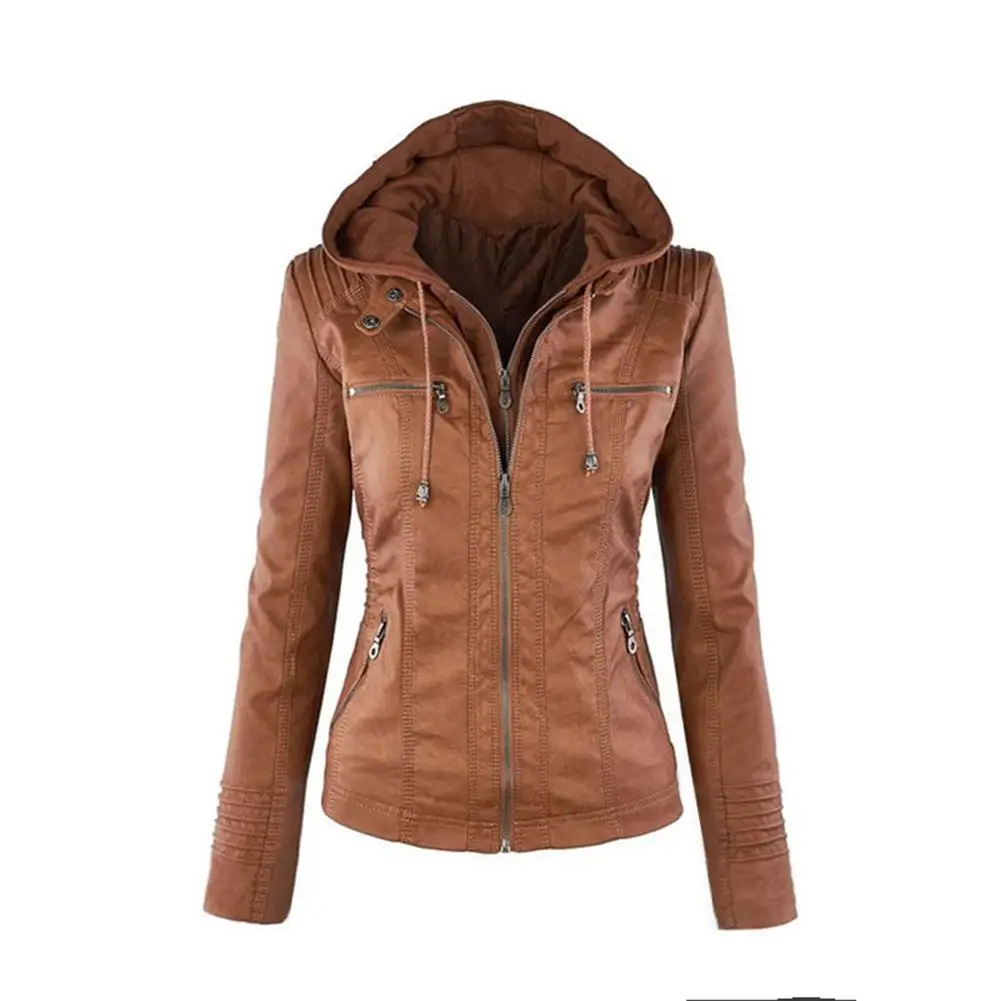 Beige Cuir Outwear Veste Pu De La black Capuchon En brown À Femmes apricot Capuche Manches Longues Manteau Pardessus Slim Missky Mode Zipper Nouvelles qHnwvxOE55