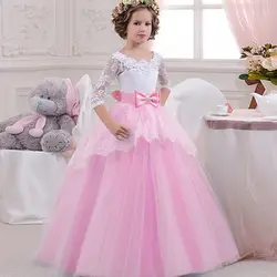 Розничная продажа бутиков вышивка цветок платья для девочек со стразами пояс Ruffled элегантные Детские Вечерние Длинное Платье на выпускной