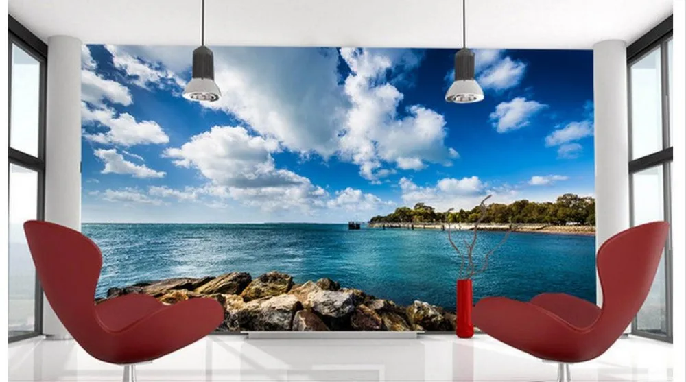 Us 131 50 Offphoto Wallpaper 3d Wall Murals Wallpaper Clear Blue Sky White Cloud Sea Landscape Paintings 3d Wallpaper Living Room Decoration In