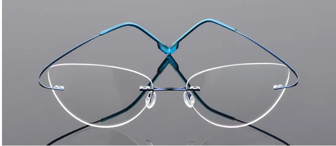 Кошачий глаз, женские очки без оправы из титанового сплава, близорукие очки, очки по рецепту, синие-0,50-0,75-1,25-6,00