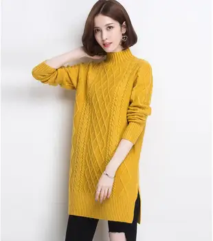 

2019 Half Turtleneck Split Knitting Sweater Women Pullover Autumn Winter Long Sleeve Twist Sweater Pull Femme Soft Jumper