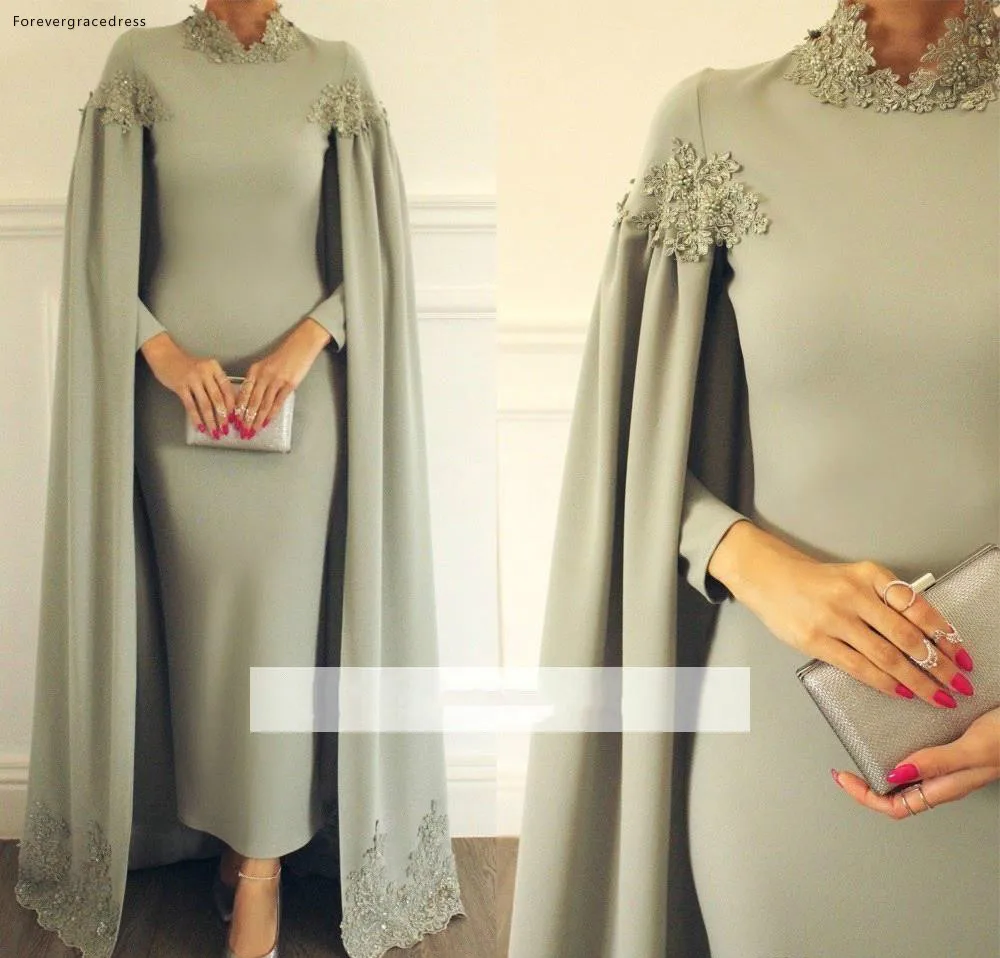 Modest High Neck Sheath Mother Of Bride Groom Dresses Formal Occasion Evening Party Gowns Appliques Ankle Length Arabic Vestidos BC1773  135
