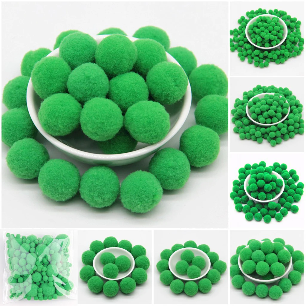 

Green Pompom 8/10/15/20/25/30mm Round Pom Poms Fur Balls DIY Toys Crafts Pompoms for Kids Wedding Home Garment Decoration 20g