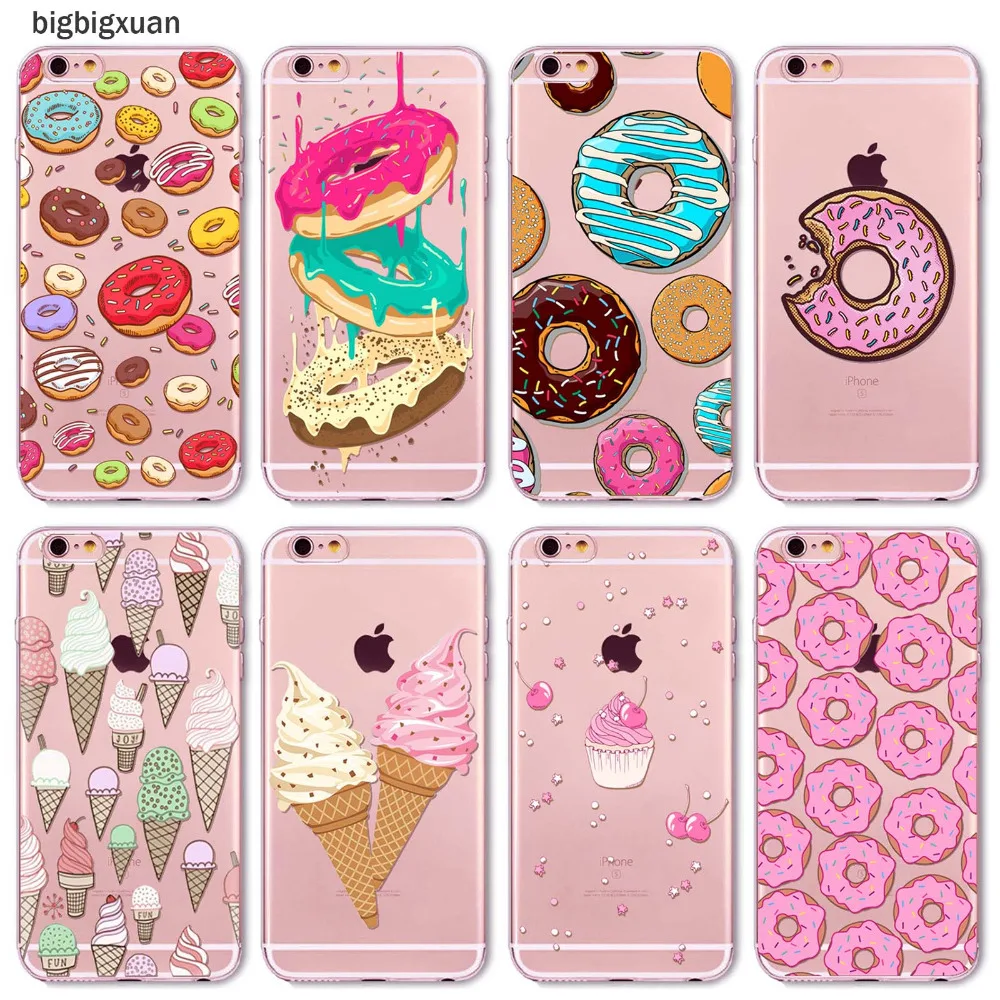 Rainbow Color Food Hamburger Donuts Macaron Pattern Phone Cases For iphone 6 6S 5 5S SE 5C 6Plus 6SPlus 4 4S Silicone Covers