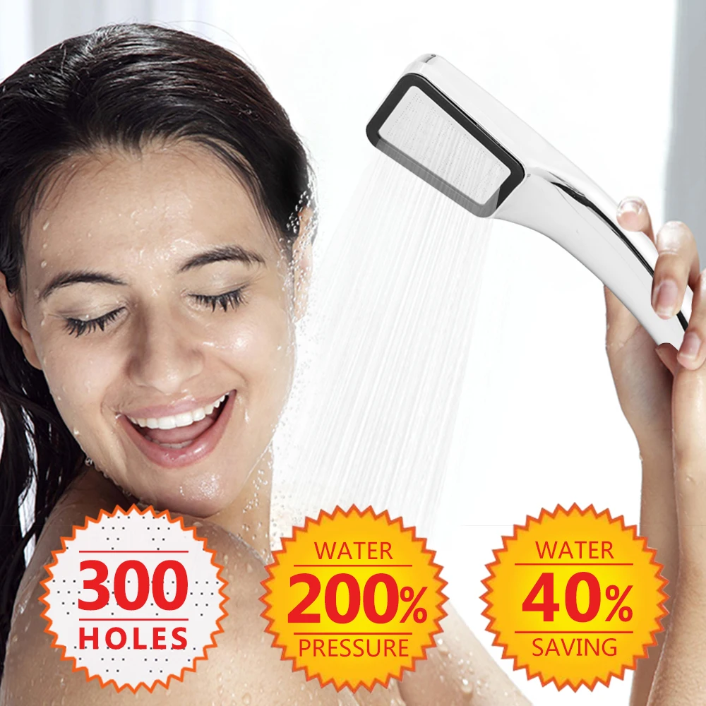 

Vagsure 300 Holes High Pressure HandHeld Shower Head Chrome-Plate Panel Streamline Water Saving Bathroom Shower Head Room