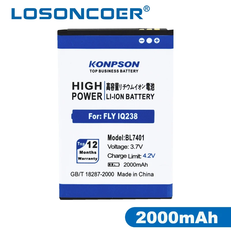 LOSONCOER BL7401 2000mah battery For FLY BL7401 IQ238