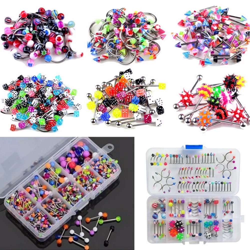 

60Pcs/Box Hot Sale Mixed Lip Piercing Barbell Eyebrow Navel Tongue Belly Rings Body Fashion Jewelry Wholesale