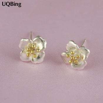 

Free Shipping Pure 925 Sterling Silver Stud Earrings Jewelry Four Leaf Flower Silver Stud Earrings Pendientes brincos de prata