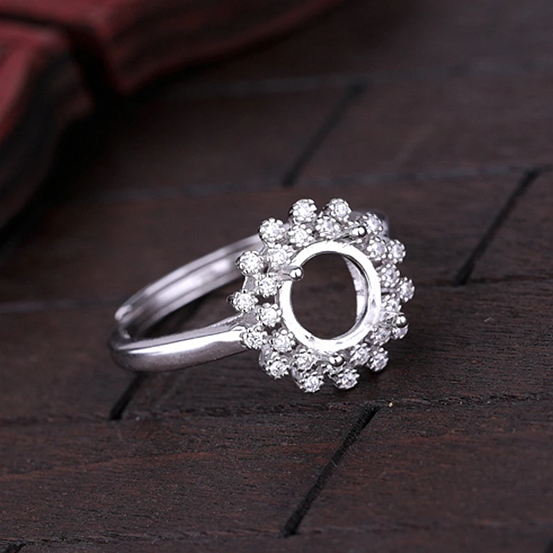 

925 Sterling Silver Women Engagement Wedding Ring Cubic Zirconia CZ 7x7mm Pearl or Round Bead Semi Mount Ring Setting