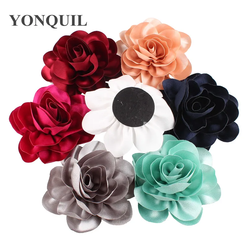 

14cm crystal Satin fabric flower millinery sinamay marron church hat bridal fascinator DIY hair clip multiple colors 12PCS/LOT