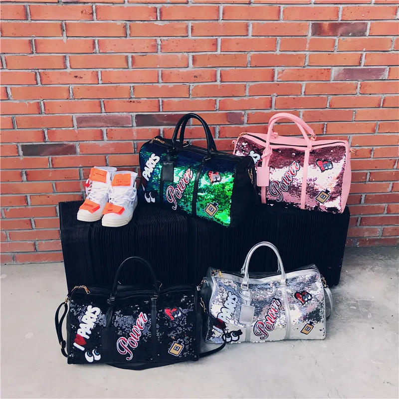 Женская дорожная сумка с блестками, Мужская Большая вместительная сумка на выходные, сумка для переноски вещей, сумка для багажа, чемодан, органайзер, сумка для переноски