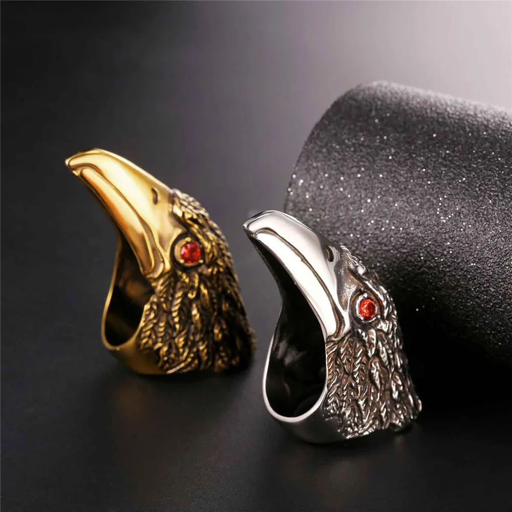 U7 мужские кольца с изображением орла клюва для коктейля золотого цвета из нержавеющей стали ювелирные изделия в стиле панк Рок уникальное популярное большое Винтажное кольцо для мужчин R1003