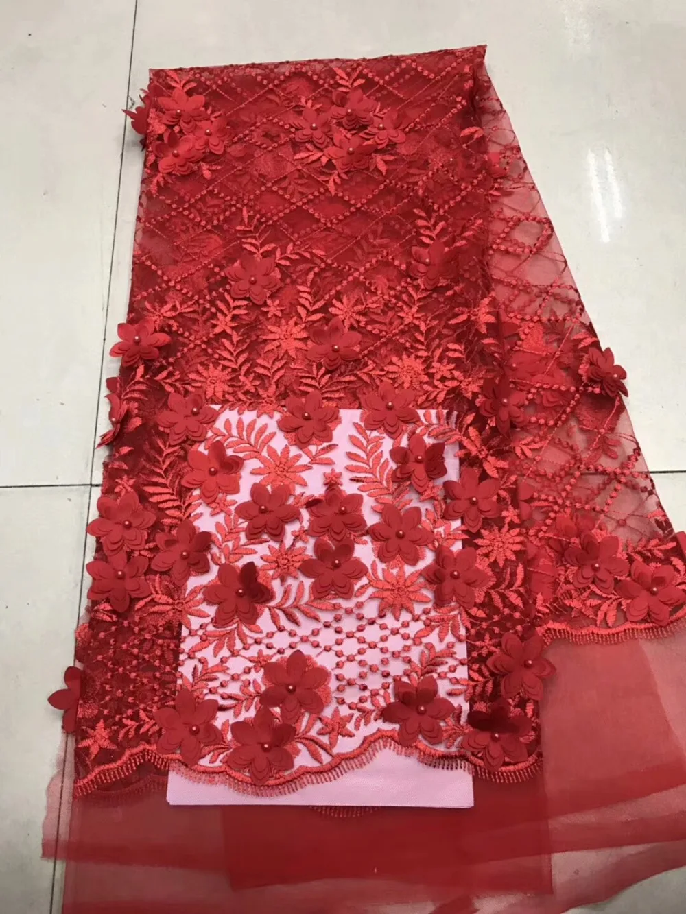 

African Lace Fabric High Quality african appliqued lace For Wedding Party 5 yards / piece Lace Tulle Mesh Fabric dpa253